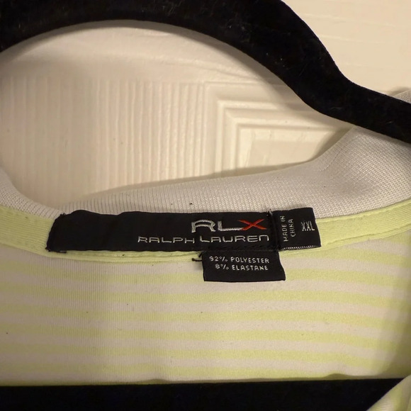 POLO RLX RALPH LAUREN Shirt Men SZ XxL Golf Striped Cream Lime Green - Picture 3 of 6